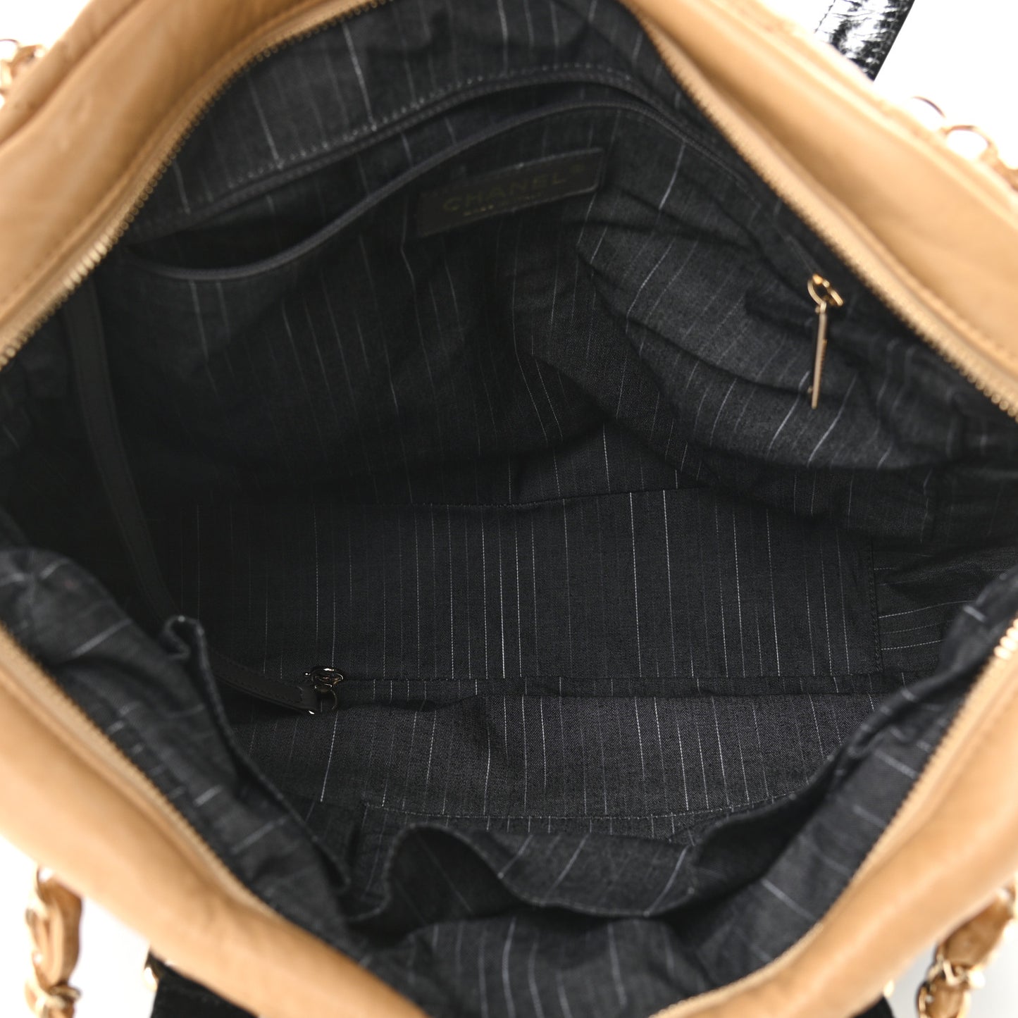 Glazed Calfskin Lambskin Portobello Tote Black Beige