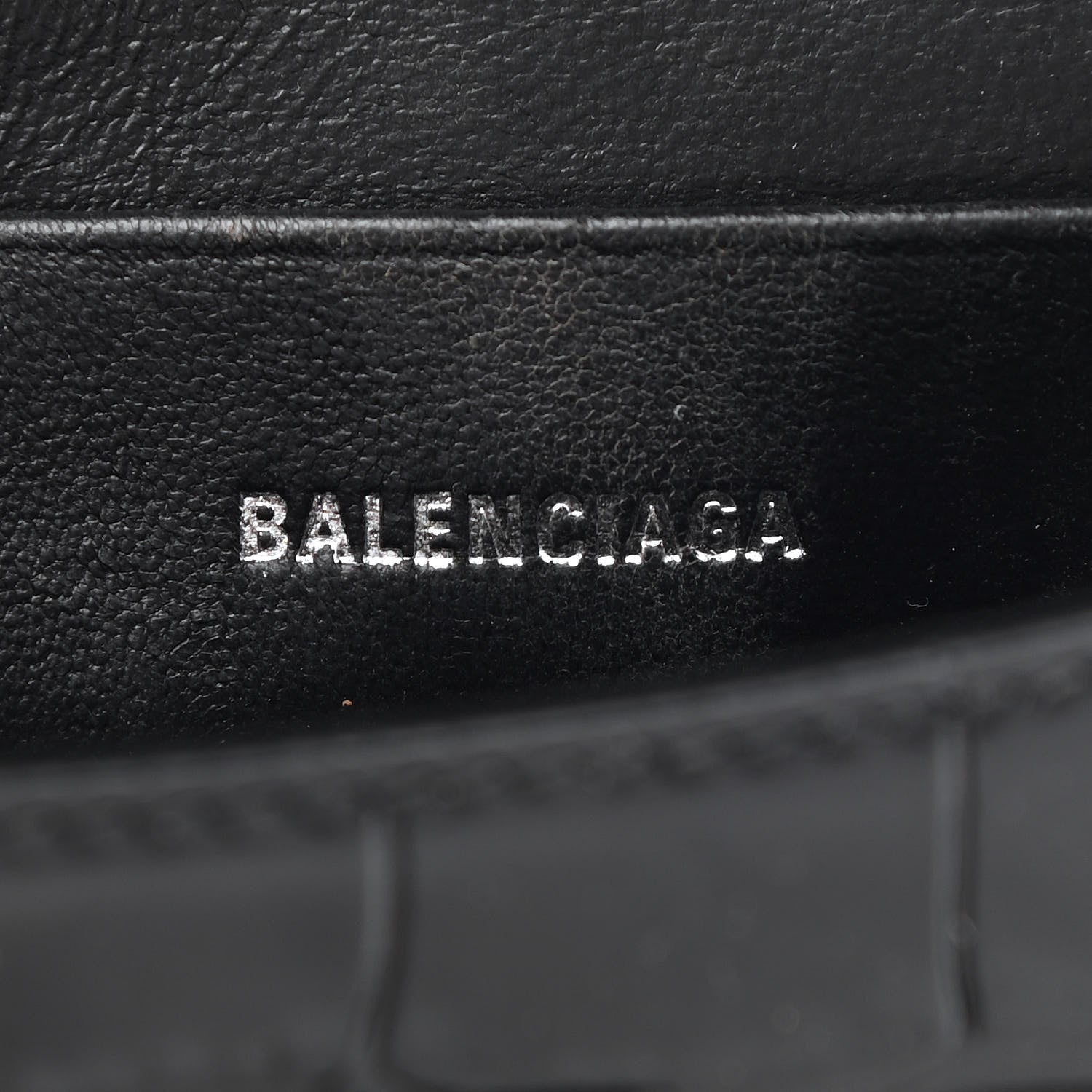 Balenciaga Shiny Calfskin Monochrome Crocodile Embossed Hourglass Top Handle Bag Mini Black 6 of 10