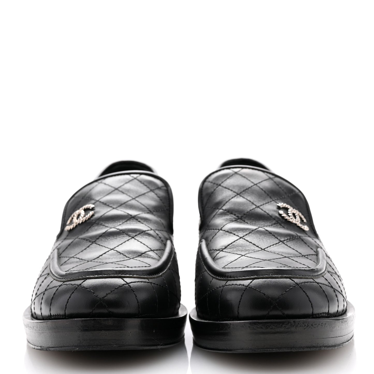Calfskin Stitched CC Loafers 39 Black