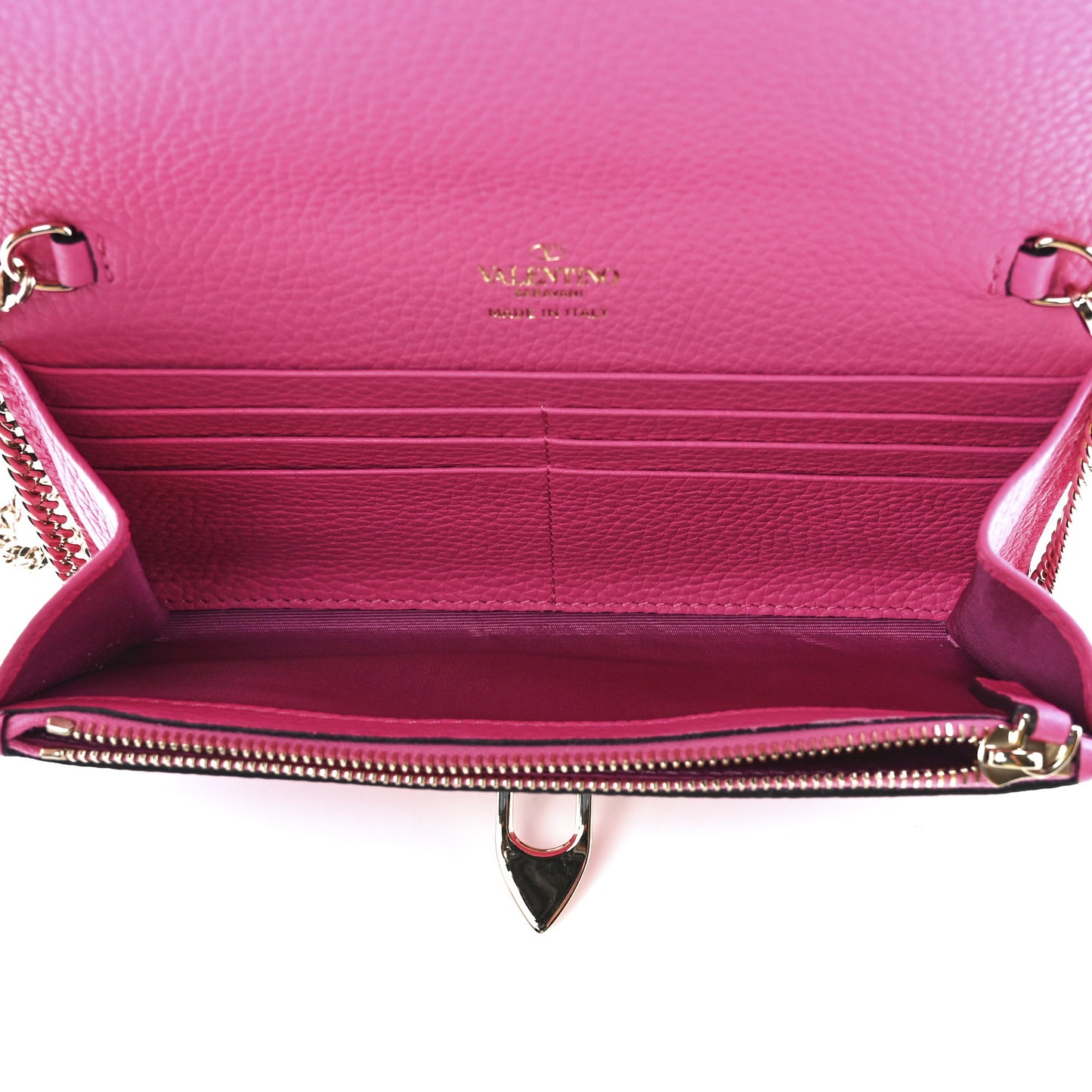 Pebbled Calfskin Rockstud Flip Lock Wallet On Chain Dawn Pink