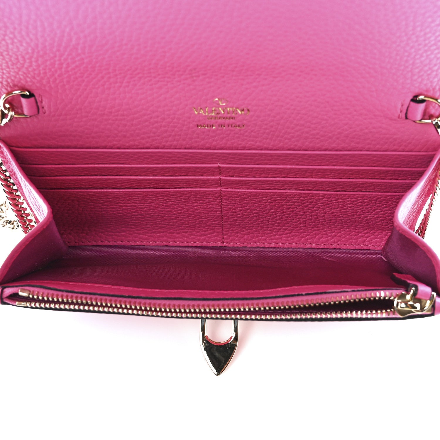 Valentino Garavani Pebbled Calfskin Rockstud Flip Lock Wallet On Chain Dawn Pink 4 of 10