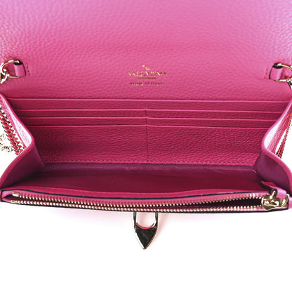 Valentino Garavani Pebbled Calfskin Rockstud Flip Lock Wallet On Chain Dawn Pink 4 of 10