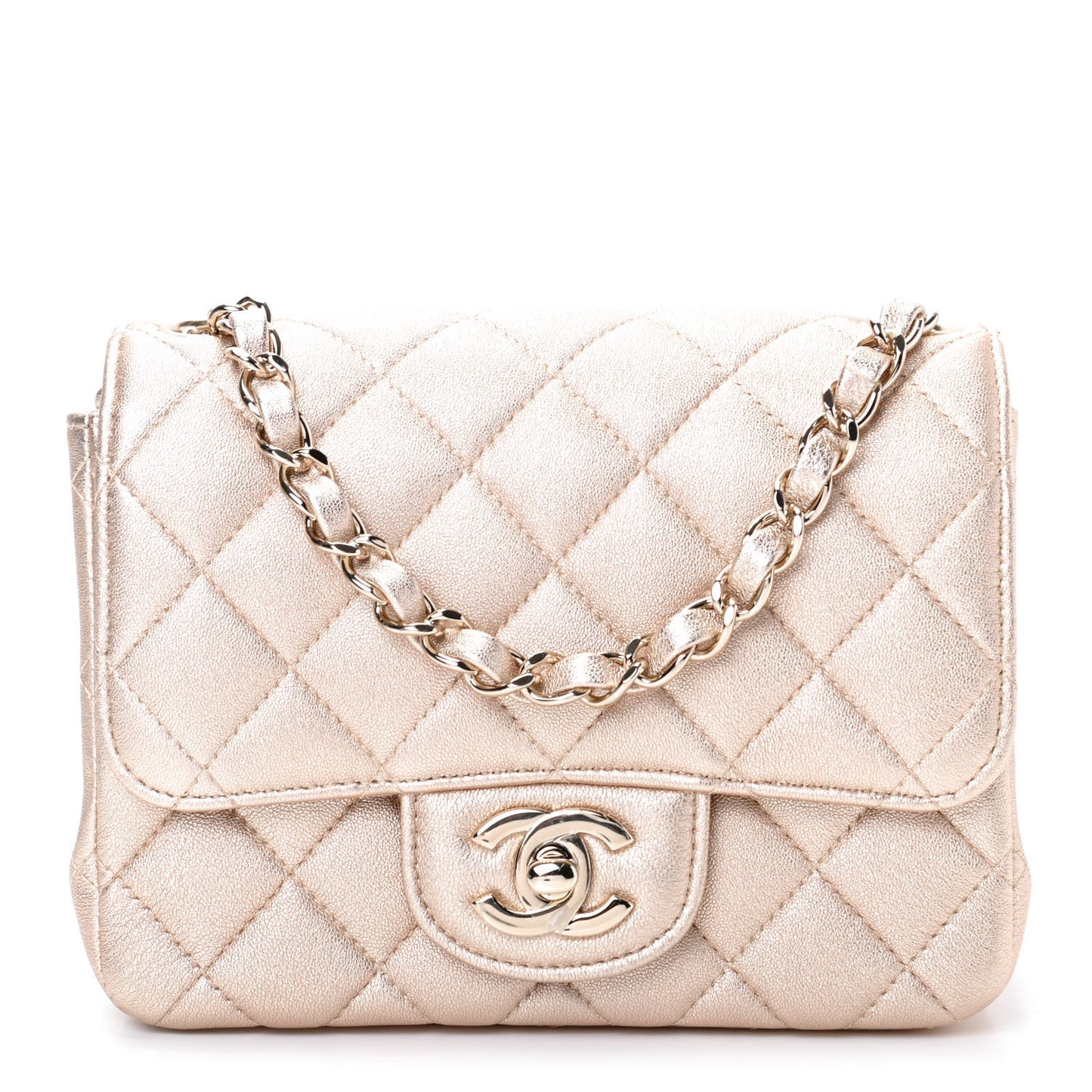 Metallic Lambskin Quilted Mini Square Flap Gold