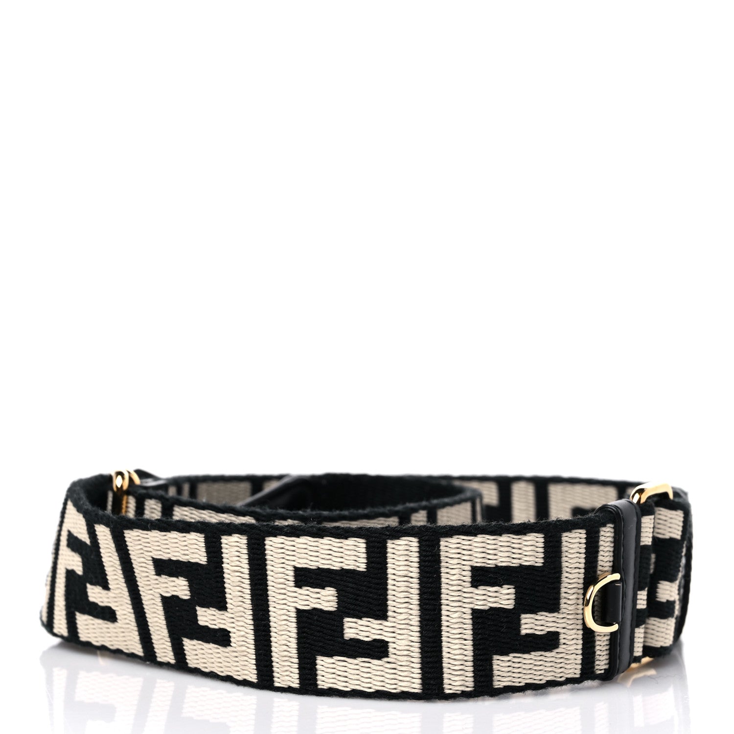 Fendi Jacquard Ribbon Vitello King FF Bi-Color Intreccio Adjustable Strap You Black White 2 of 7