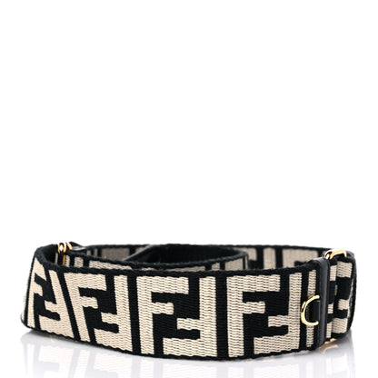 Fendi Jacquard Ribbon Vitello King FF Bi-Color Intreccio Adjustable Strap You Black White 2 of 7
