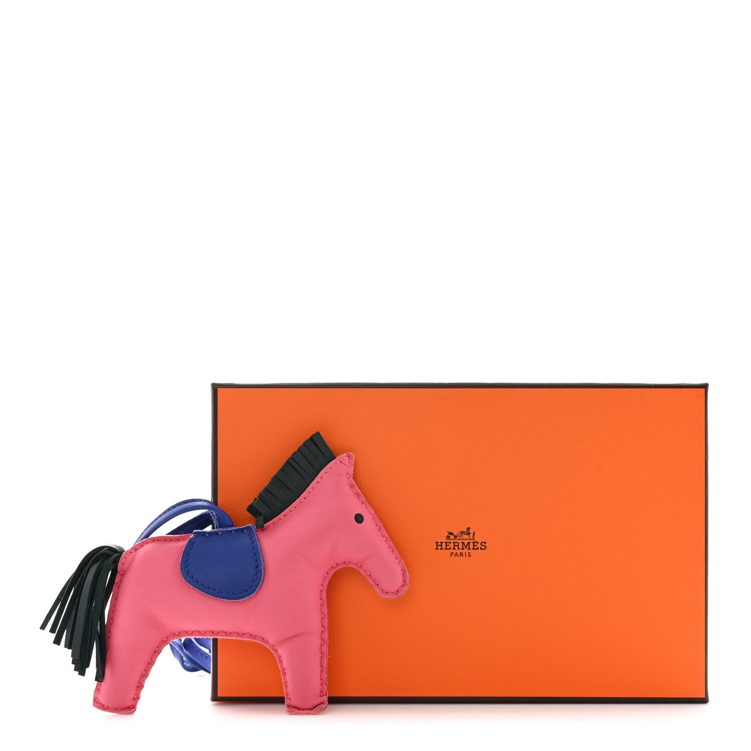 Hermes Milo Lambskin Grigri Rodeo Bag Charm MM Rose Azalee Bleu Electrique Vert Cypress 6 of 6