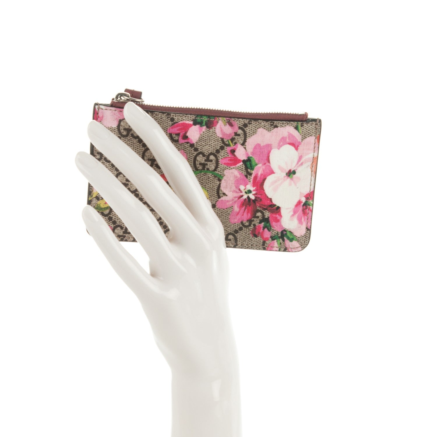 Gucci GG Supreme Monogram Blooms Key Ring Coin Case Beige Multicolor Dry Rose 2 of 6
