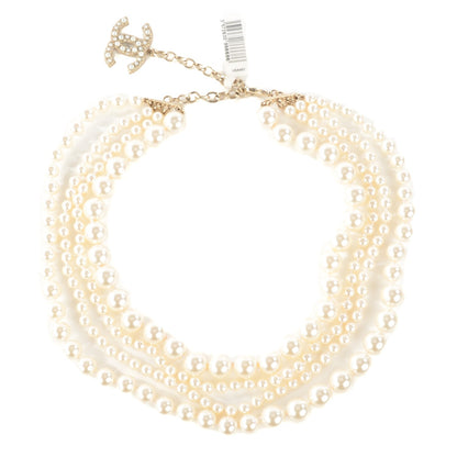 Chanel Crystal Graduated Pearl Multi Strand CC Necklace Gold 3 of 6