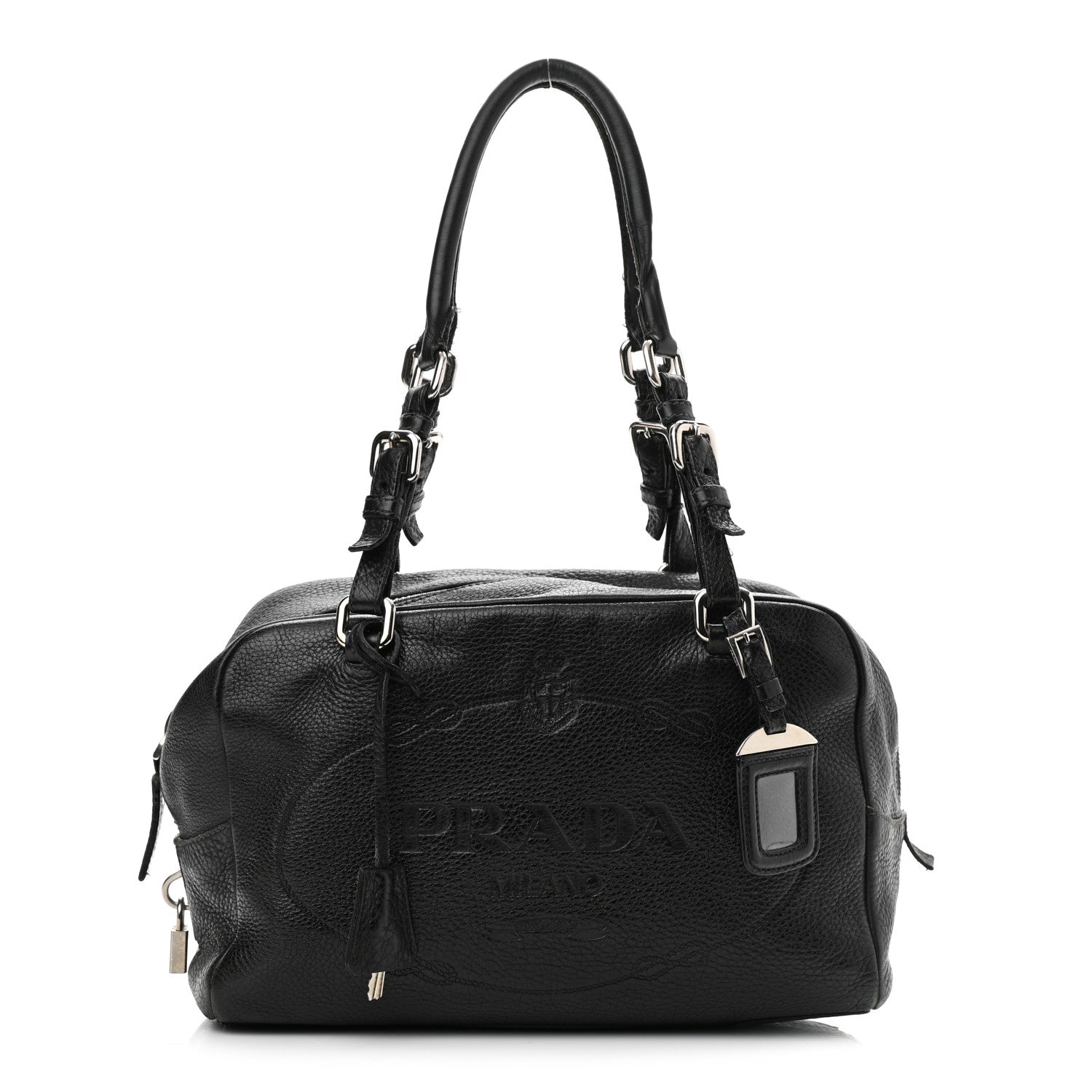 Prada Vitello Daino Print Logo Bowler Black 1 of 15