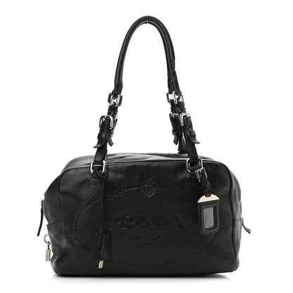 Prada Vitello Daino Print Logo Bowler Black 1 of 15