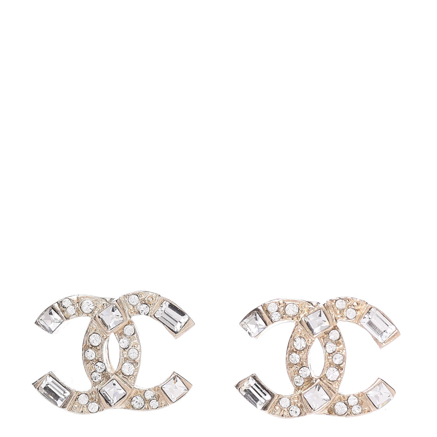 Chanel Crystal Baguette CC Earrings Gold 1 of 5