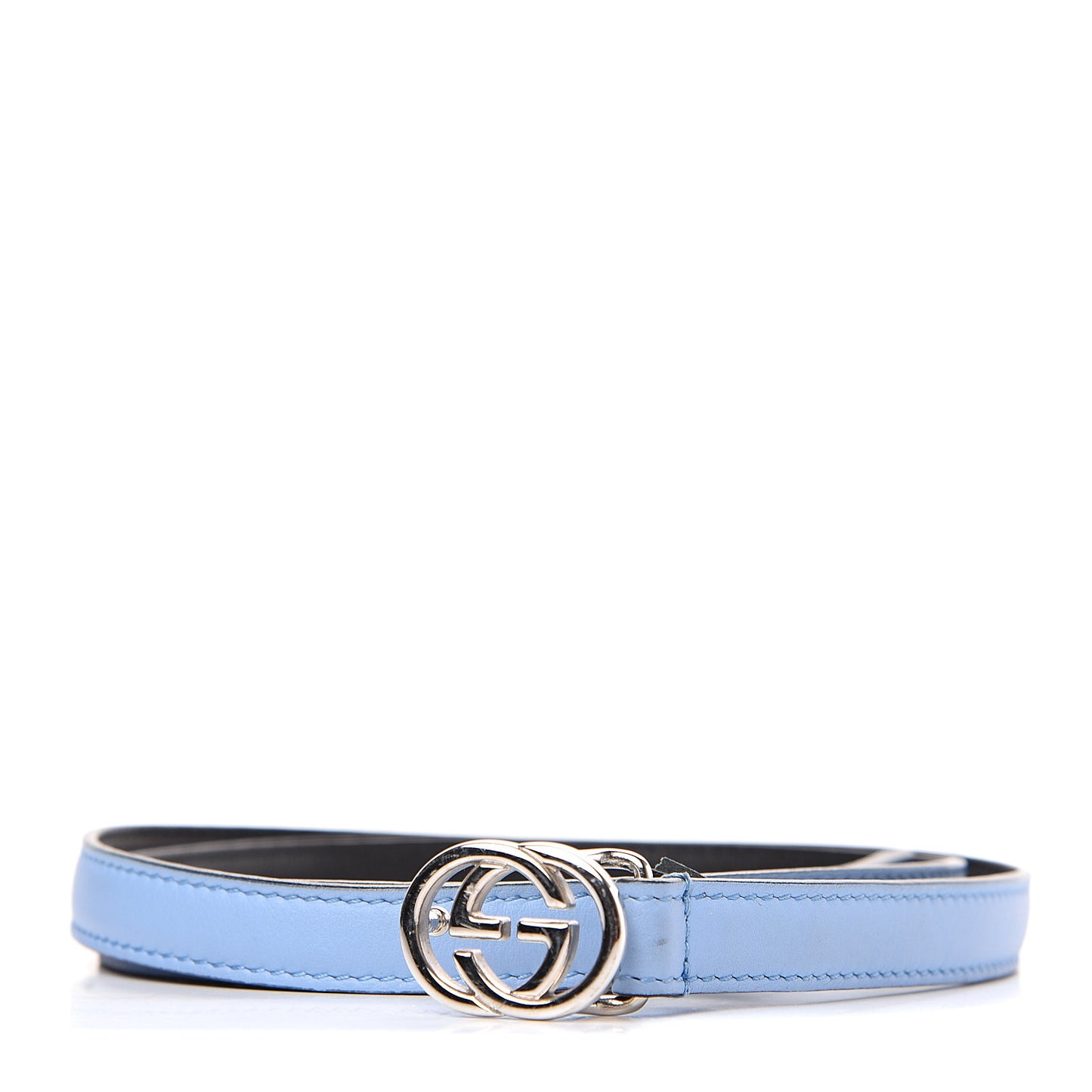 Moon Calfskin Nickel Interlocking G 20mm Belt 85 34 Porcelain Light Blue