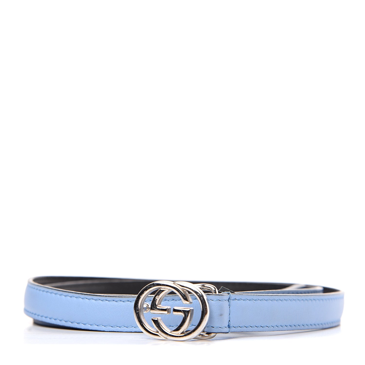 Gucci Moon Calfskin Nickel Interlocking G 20mm Belt 85 34 Porcelain Light Blue 1 of 5