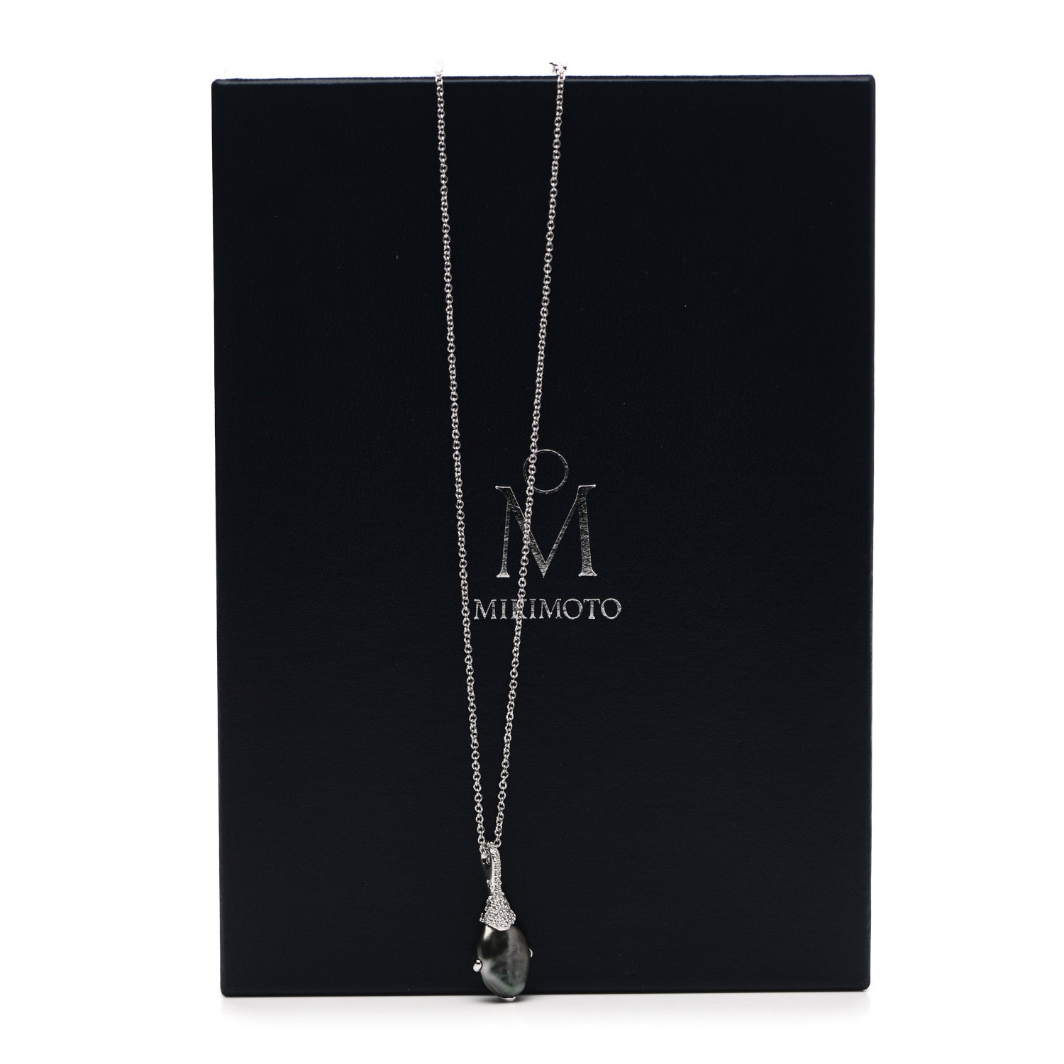 Mikimoto 18K White Gold Diamond Black South Sea Cultured Pearl 12mm Pendant Necklace 6 of 6