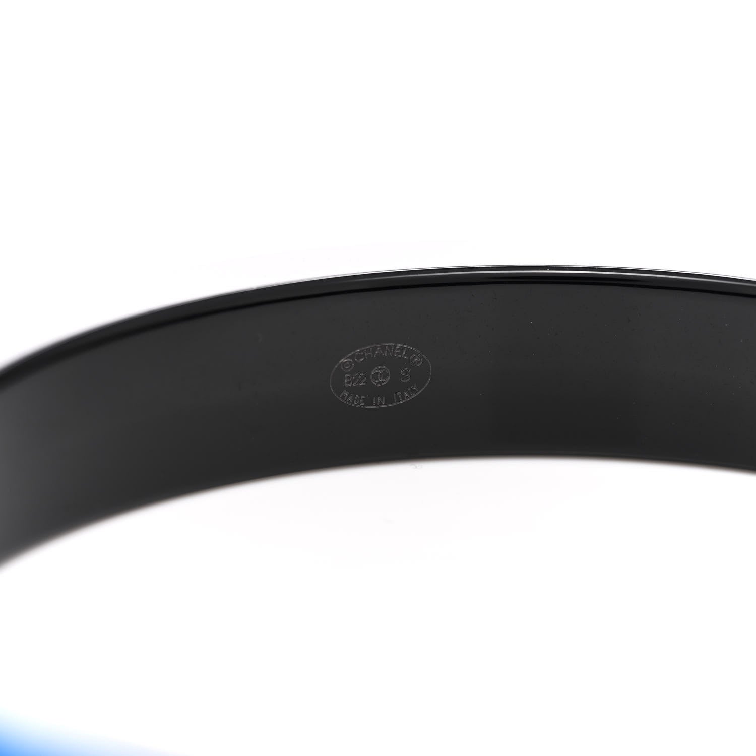 Chanel Resin Logo Bangle Bracelet Blue Black 4 of 5
