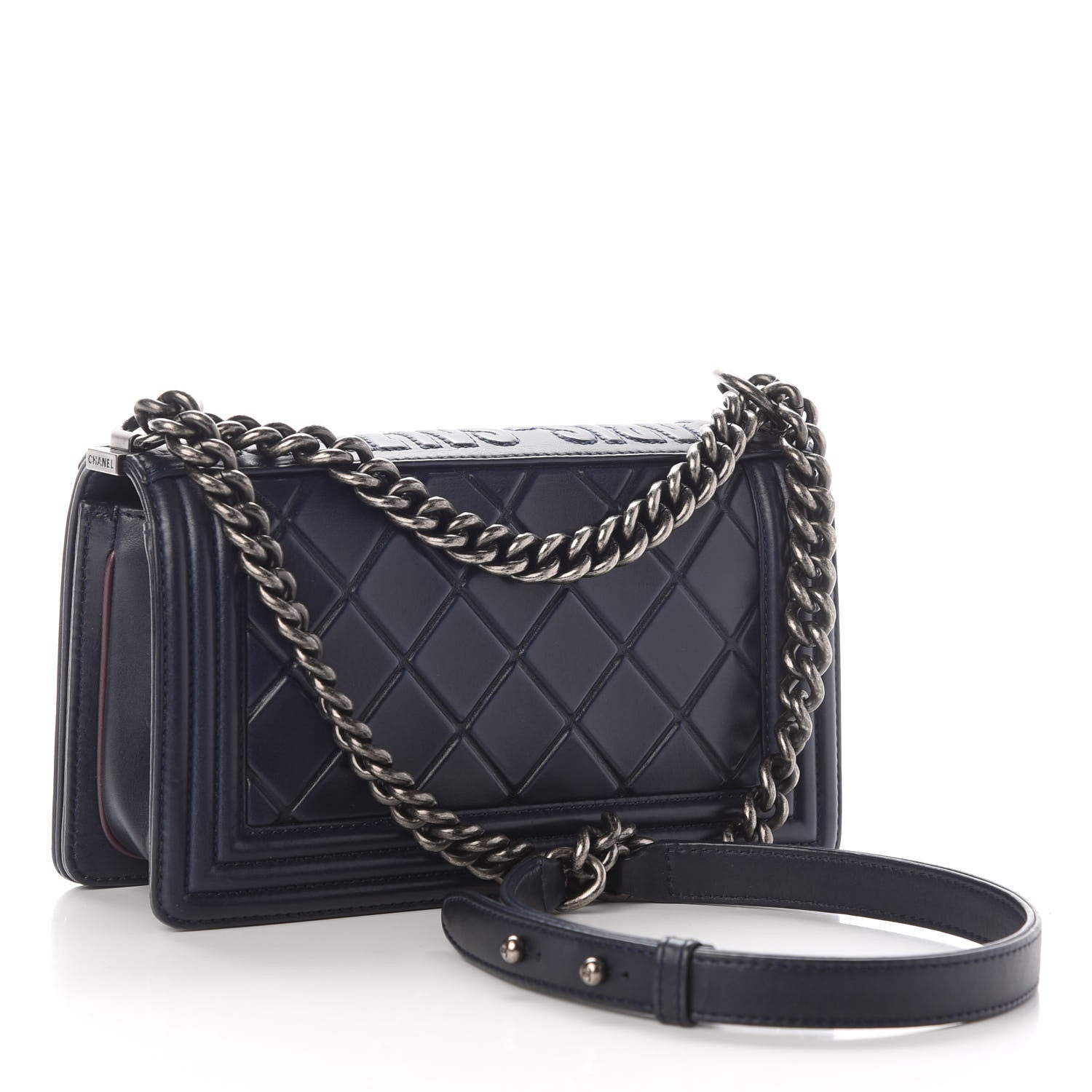 Chanel Calfskin Embossed Medium Paris Salzburg Boy Flap Navy 3 of 11
