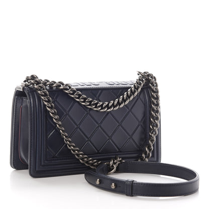Chanel Calfskin Embossed Medium Paris Salzburg Boy Flap Navy 3 of 11