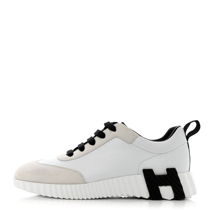 Hermes Goatskin Suede Bouncing Sneakers 36.5 White Black 1 of 9