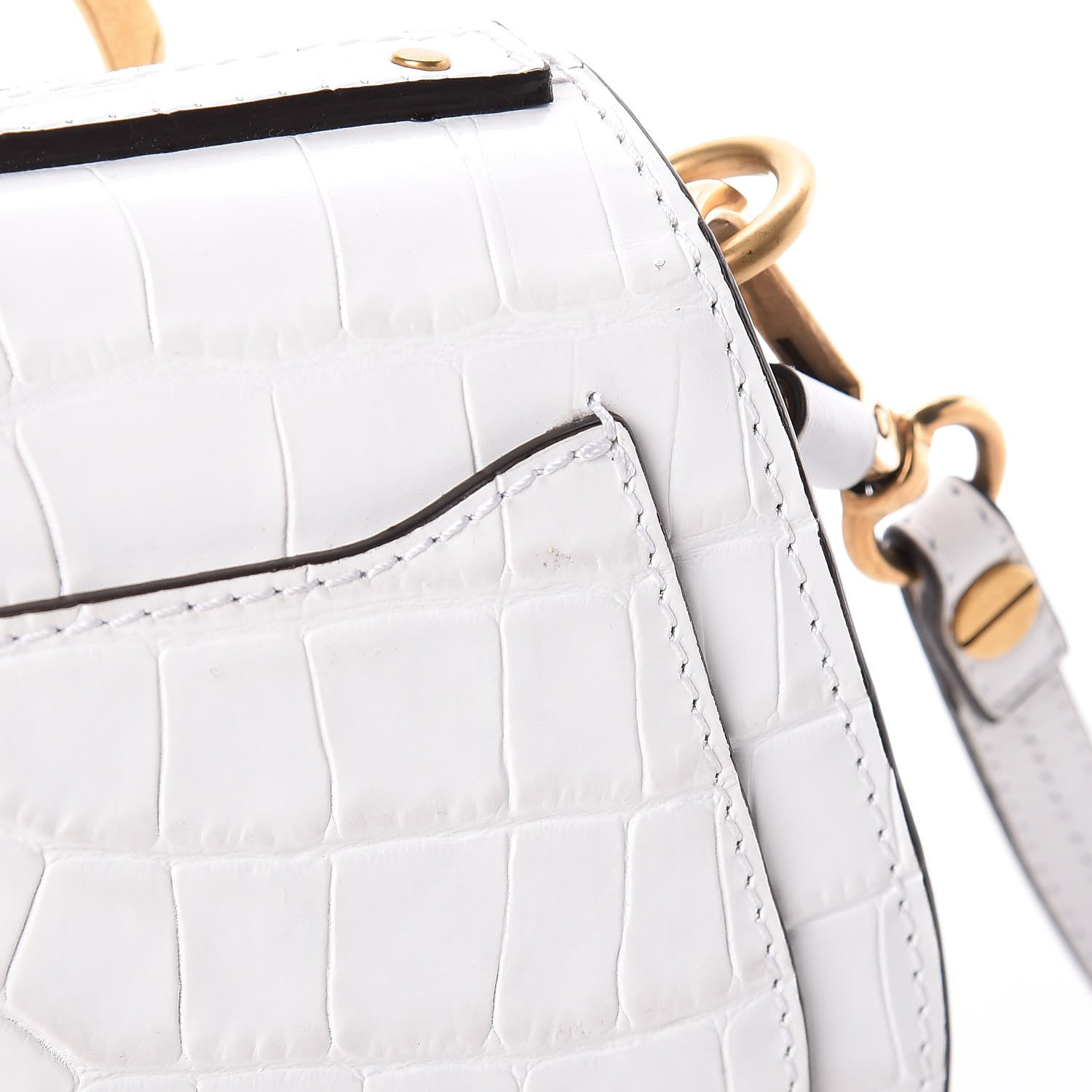 Chloe Suede Calfskin Crocodile Embossed Small Nile Bracelet Bag Brilliant White 11 of 11