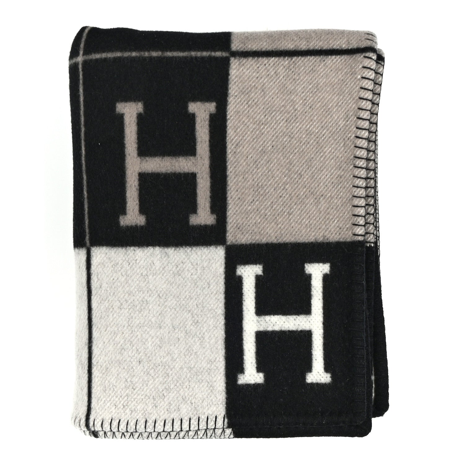 Hermes Wool Cashmere Avalon III Blanket Ecru Black 1 of 3
