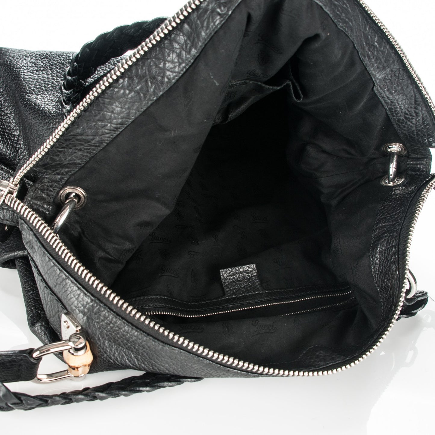 Leather Bamboo Bar Large Shoulder Bag Black