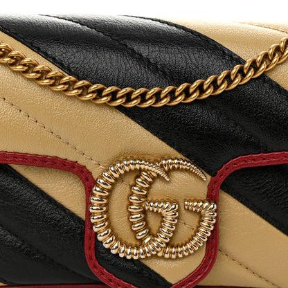 Gucci Vintage Effect Calfskin Matelasse Diagonal Striped Super Mini Torchon GG Marmont Shoulder Bag Black Beige 8 of 10