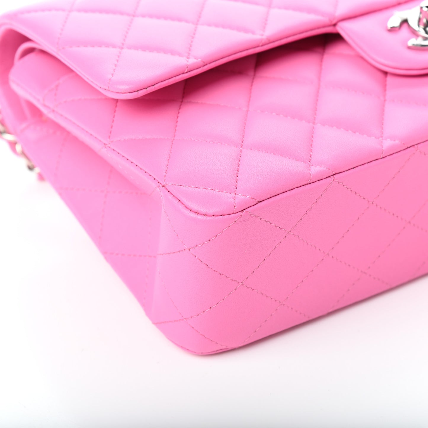 Lambskin Quilted Medium Double Flap Neon Pink