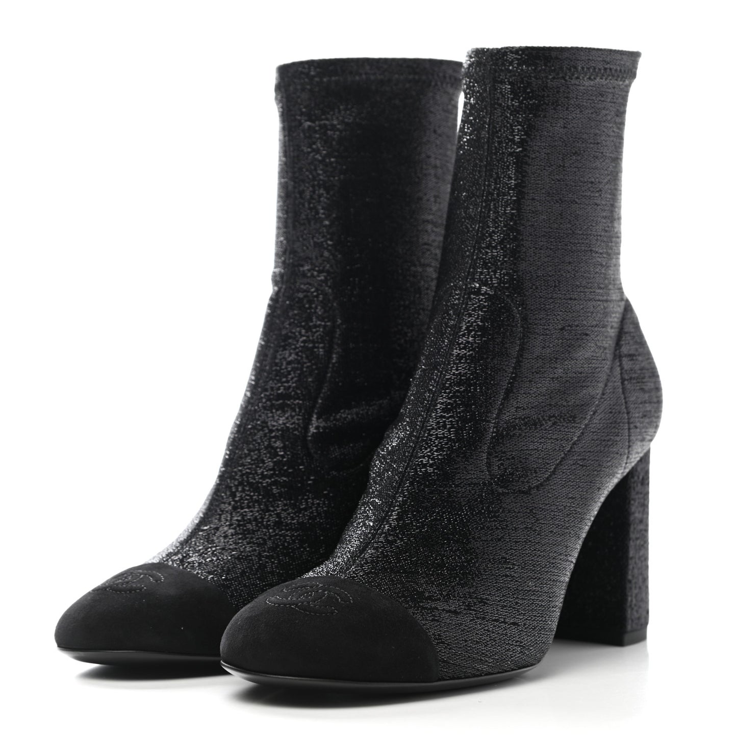 Fabric Suede Kidskin CC Cap Toe Short Boots 38.5 Black