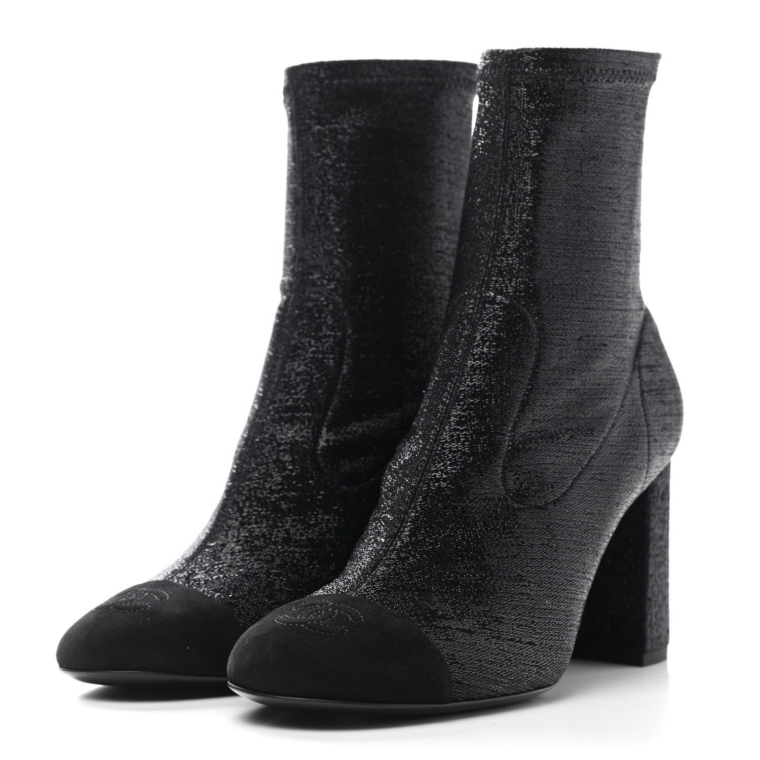 Chanel Fabric Suede Kidskin CC Cap Toe Short Boots 38.5 Black 3 of 8