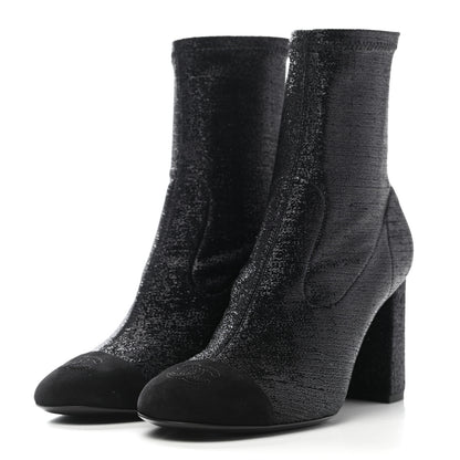 Chanel Fabric Suede Kidskin CC Cap Toe Short Boots 38.5 Black 3 of 8