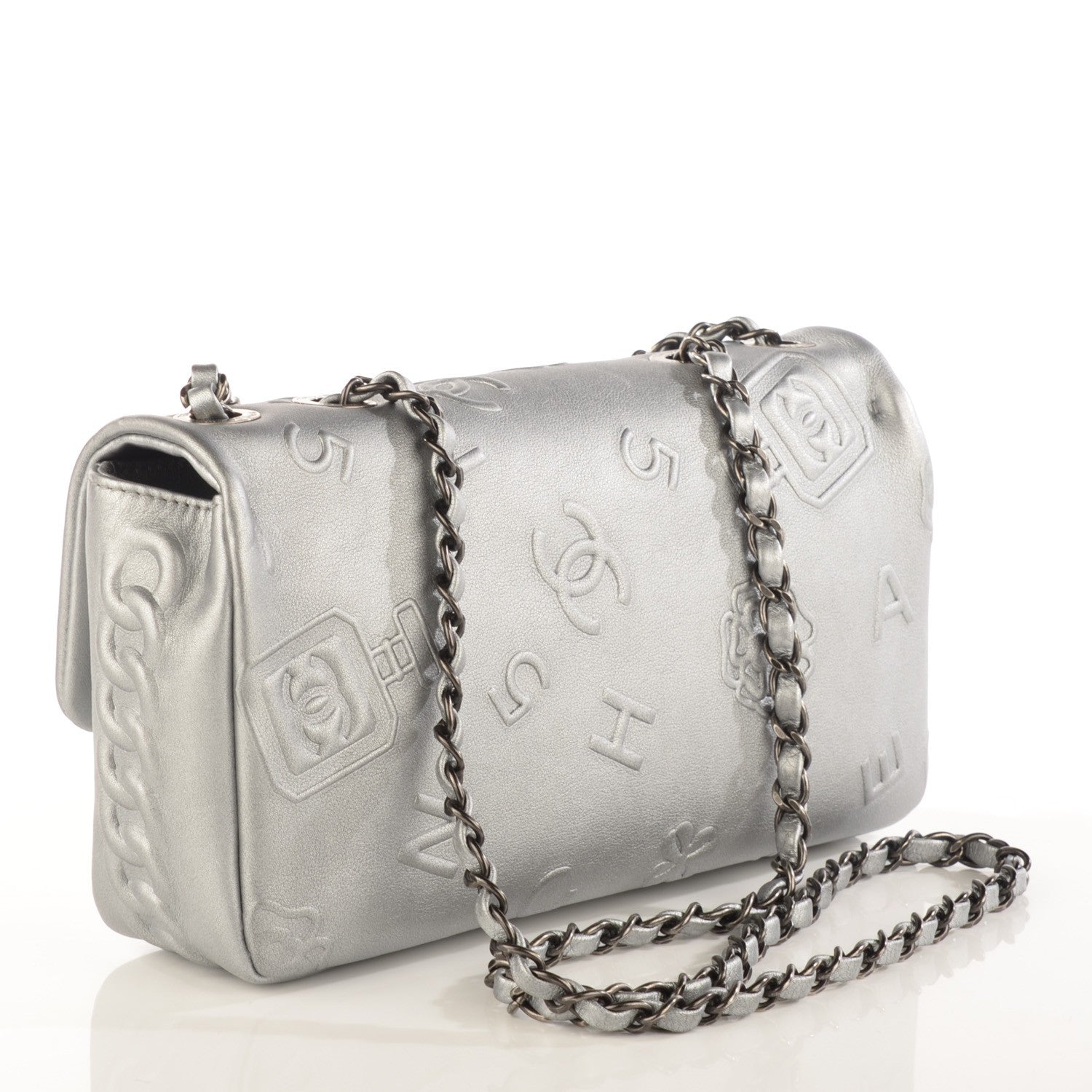 Chanel Metallic Lambskin Symbols Medium Single Flap Silver 3 of 8