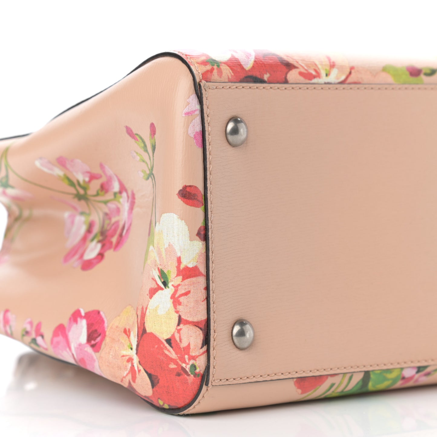 Shangai Calfskin Blooms Print Medium Bamboo Shopper Tote Pink Apricot Multicolor