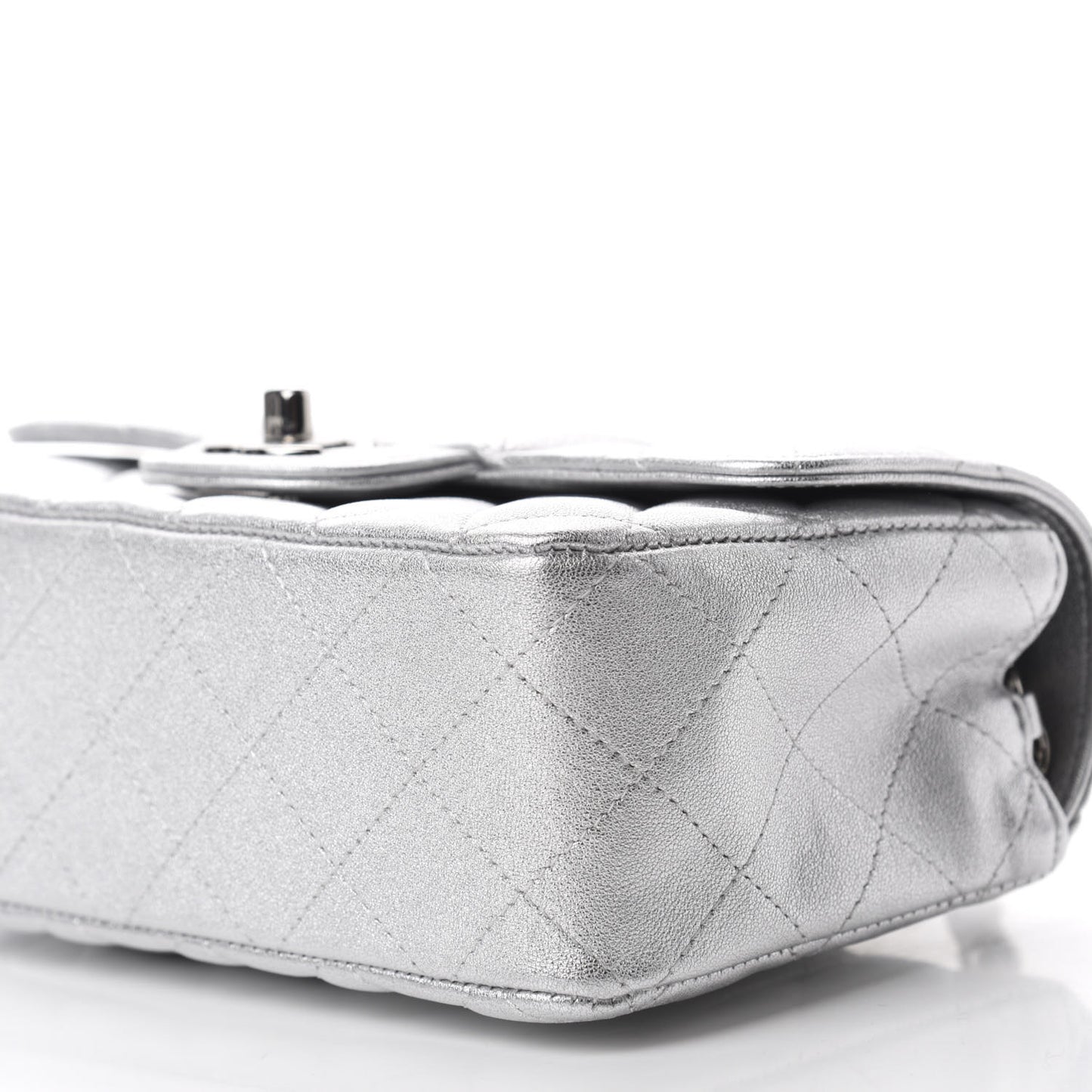 Metallic Lambskin Quilted Mini Rectangular Flap Silver
