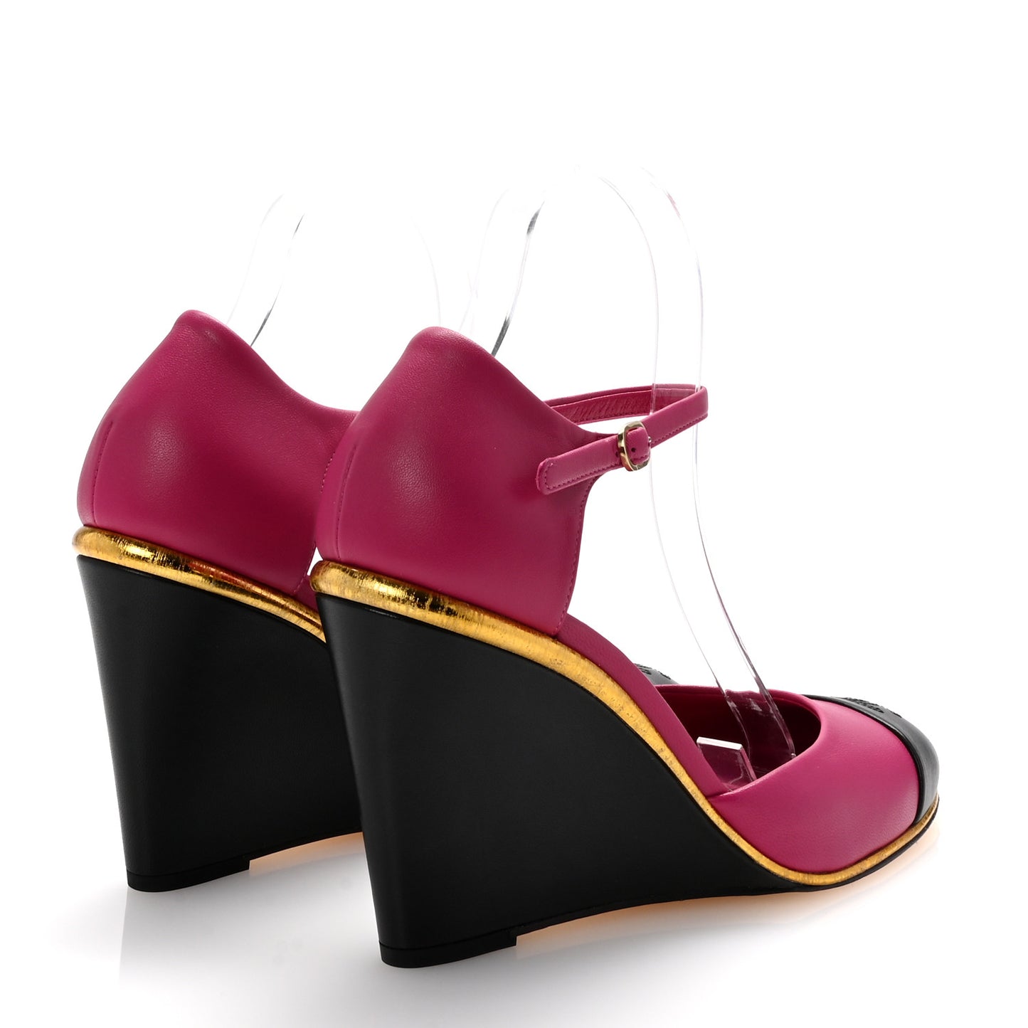 Lambskin Cap Toe Open Wedge 39 Fuchsia Black
