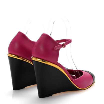 Chanel Lambskin Cap Toe Open Wedge 39 Fuchsia Black 5 of 10
