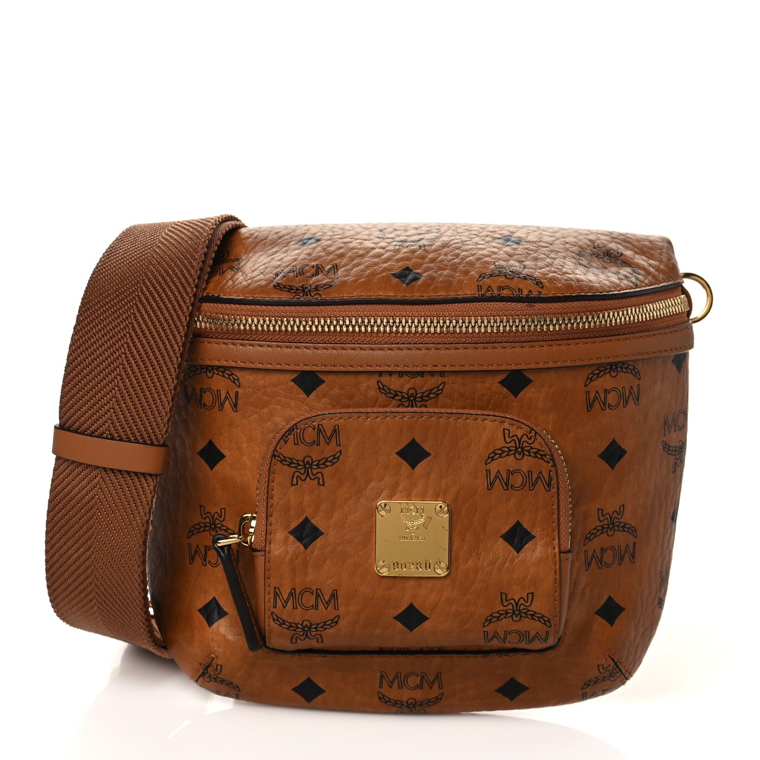 MCM Visetos Small Aren Crossbody Bag Cognac 1 of 8