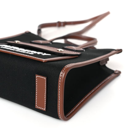 Burberry Canvas Smooth Calfskin Mini Two Tone Freya Tote Black Tan 9 of 9