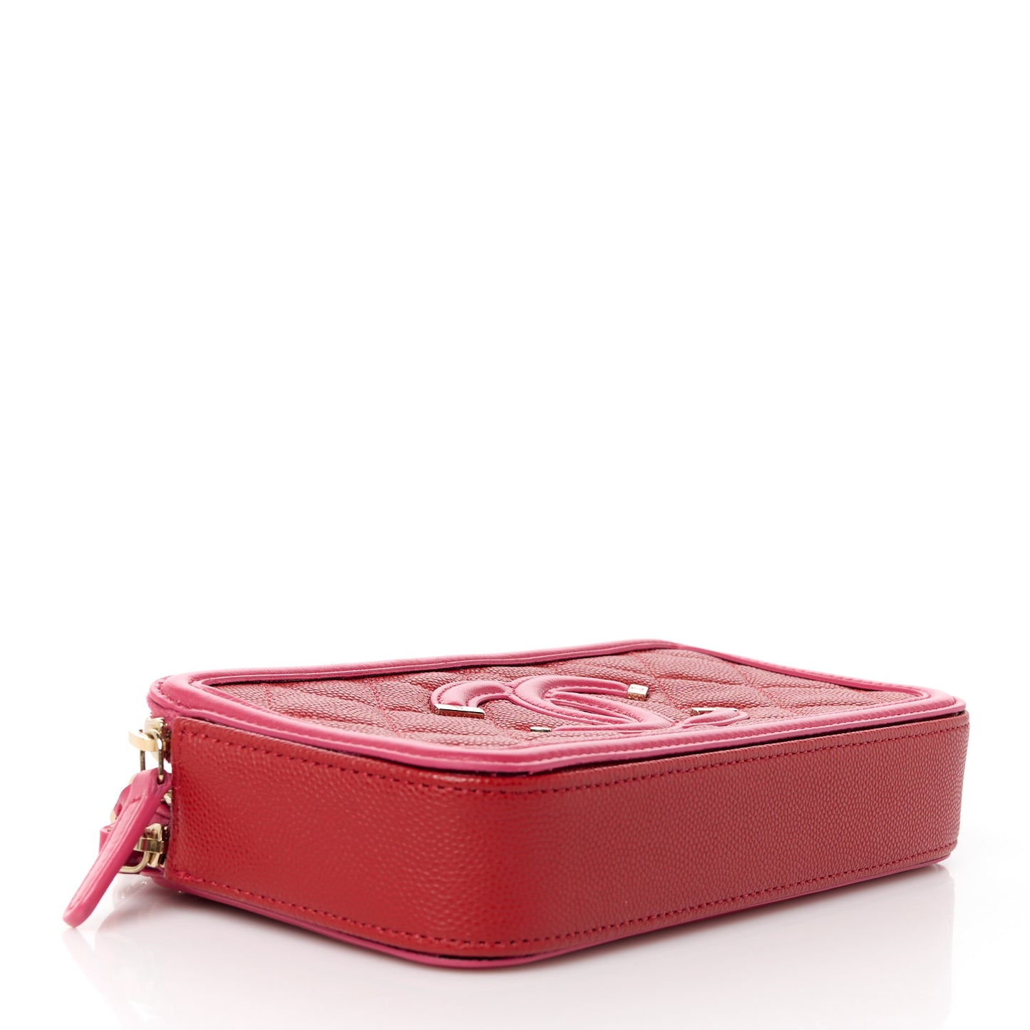 Caviar Quilted CC Filigree Clutch With Chain Red
