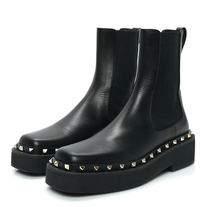 Valentino Garavani Calfskin Rockstud Platform Chelsea 20mm Boots 40 Black 3 of 9
