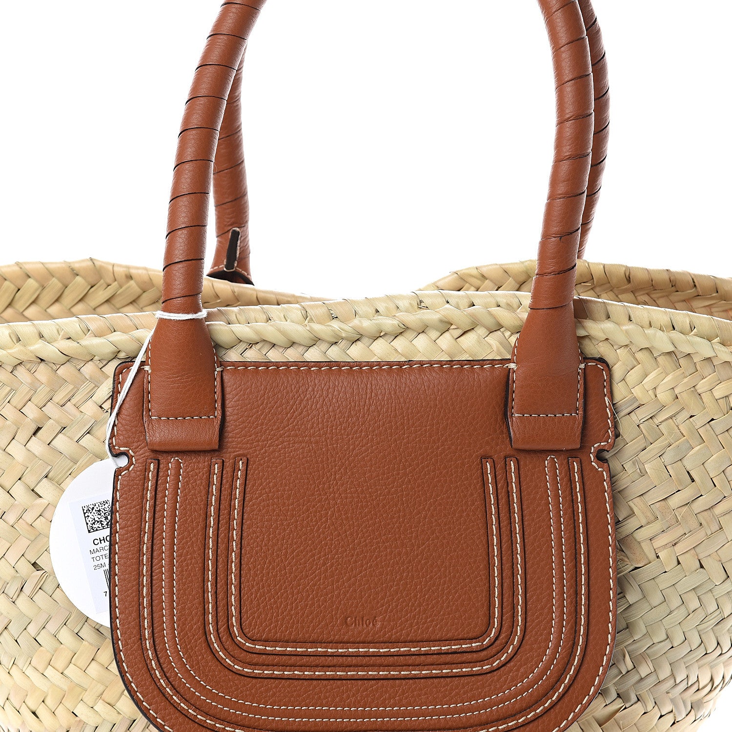 Chloe Raffia Small Grain Calfskin Medium Marcie Basket Tan 6 of 8