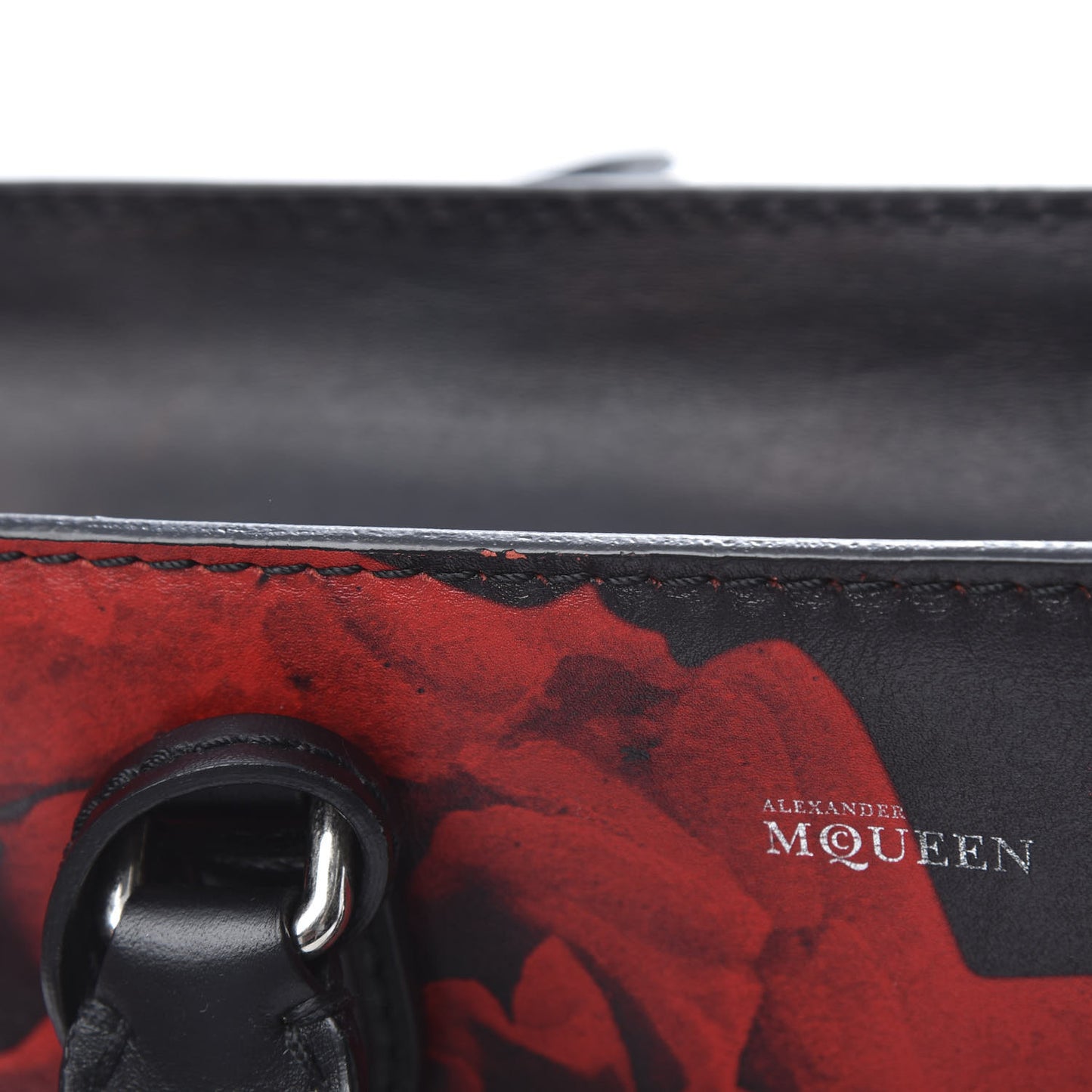 Calfskin Rose Printed Small Skull Padlock Zip Around Tote Black