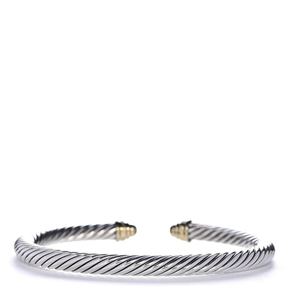 David Yurman Sterling Silver 18K Yellow Gold Diamond 5mm Cable Classics Bracelet 3 of 4