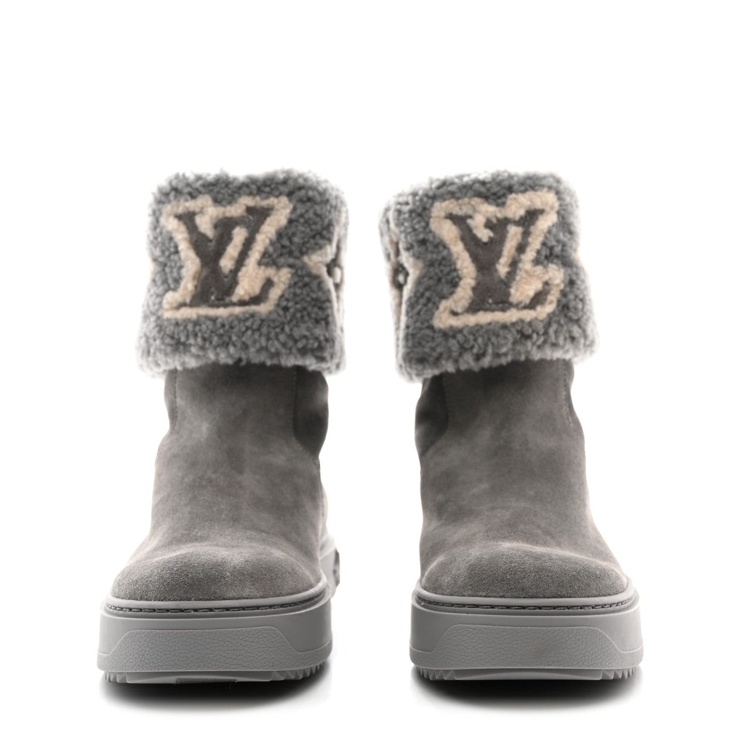 Louis Vuitton Suede Calfskin Shearling Snowdrop Flat Ankle Boot 39 Grey 2 of 9
