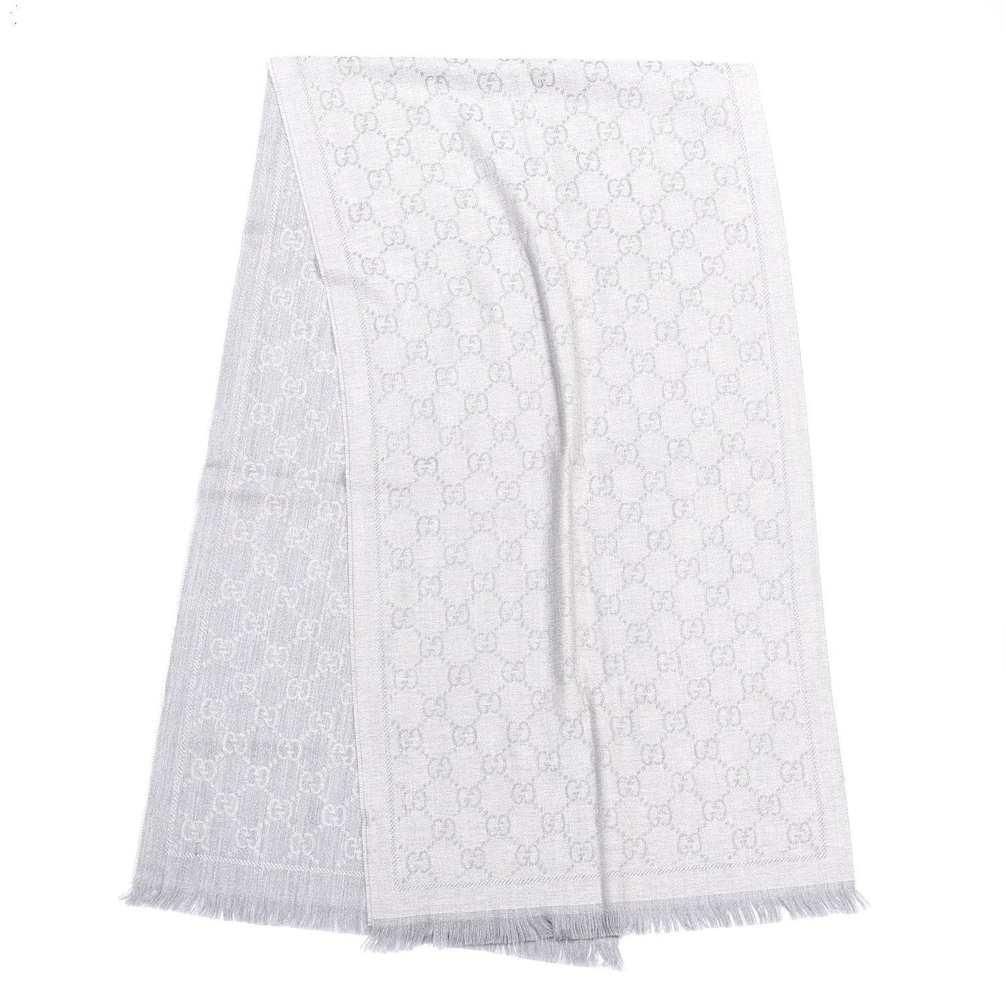 Wool Monogram Fringe Scarf Gray