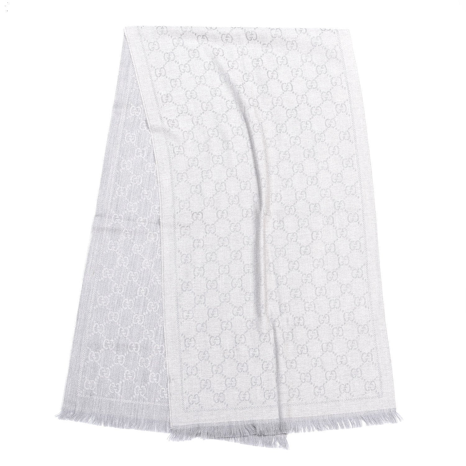 Gucci Wool Monogram Fringe Scarf Gray 2 of 4