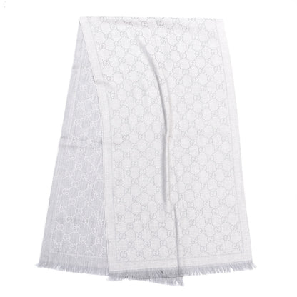 Gucci Wool Monogram Fringe Scarf Gray 2 of 4