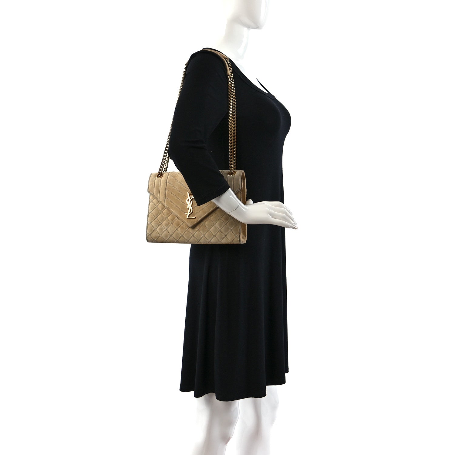 Saint Laurent Suede Mixed Matelasse Triquilt Medium Monogram Envelope Satchel Sea Salt 2 of 14