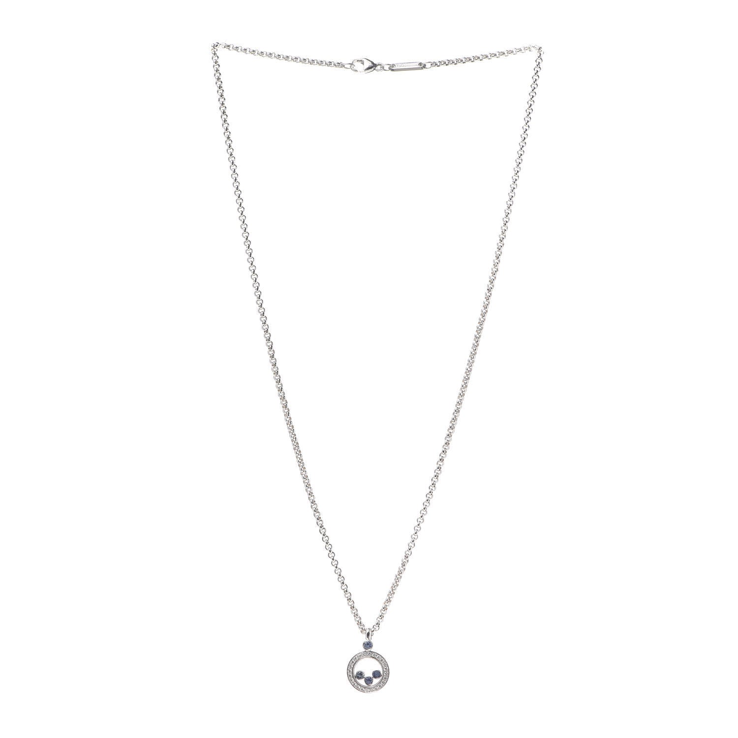Chopard 18K White Gold Blue Sapphire Diamond Happy Diamonds Pendant Necklace 3 of 5