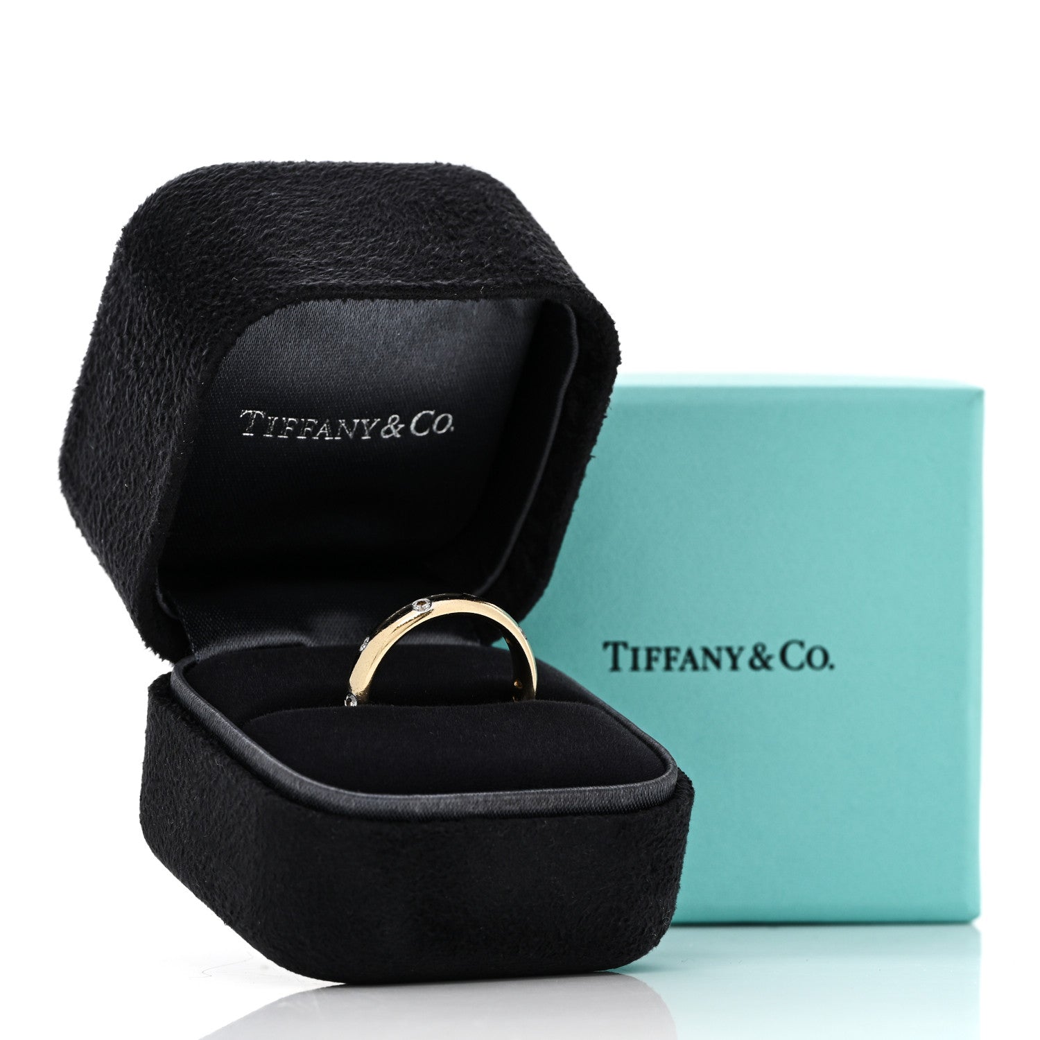 Tiffany 18K Yellow Gold Platinum Diamond 4mm Etoile Band Ring 56 7.5 3 of 7