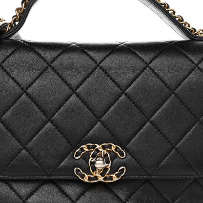 Chanel Lambskin Quilted Chain Infinity Top Handle Flap Black 8 of 12